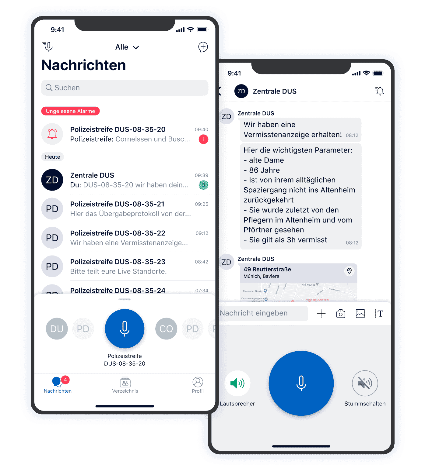 Teamwire Push-to-Talk Nutzeroberfläche