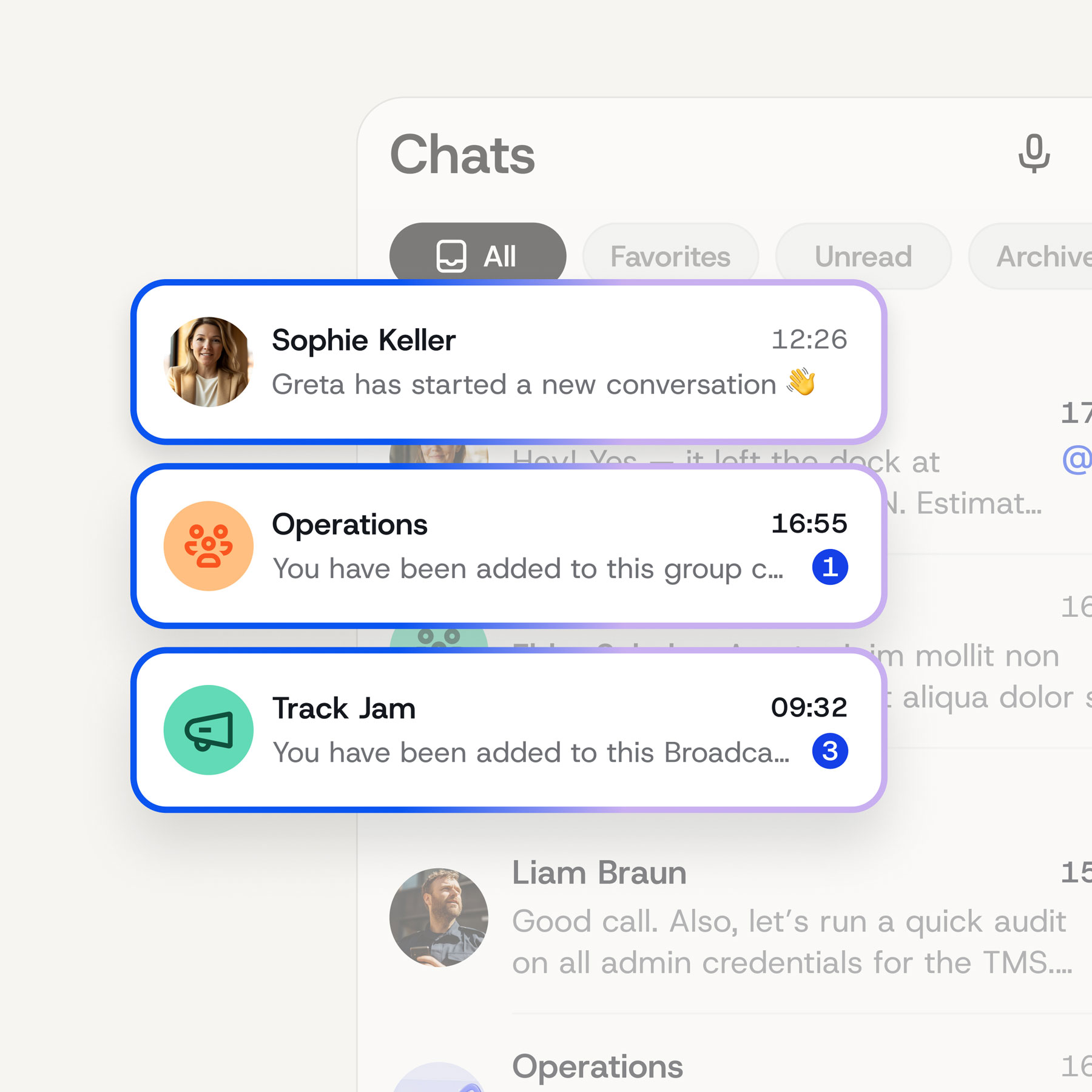1:1-Chats, Gruppenchats, Broadcast