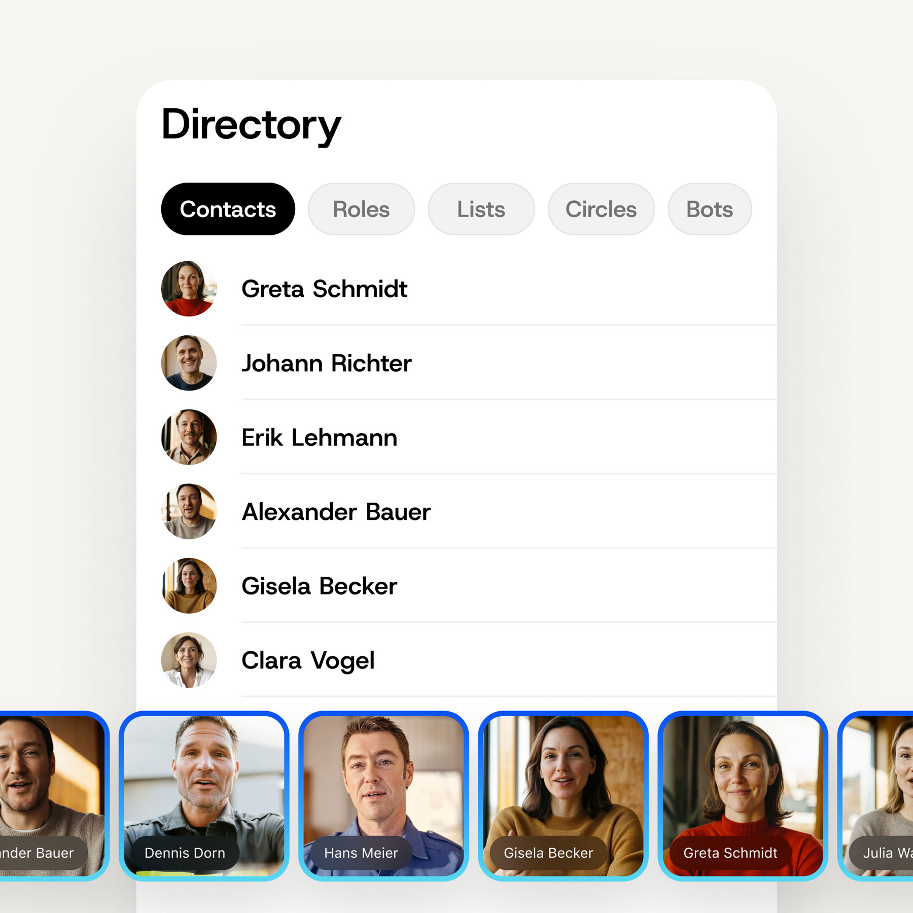 Funktionen Verzeichnis der Kontakte